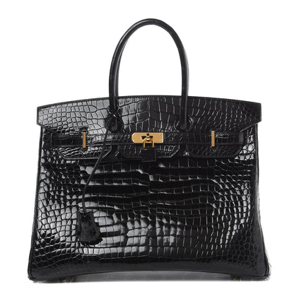 Hermes Shiny Porosus Crocodile Birkin 35 Black 1 of 41