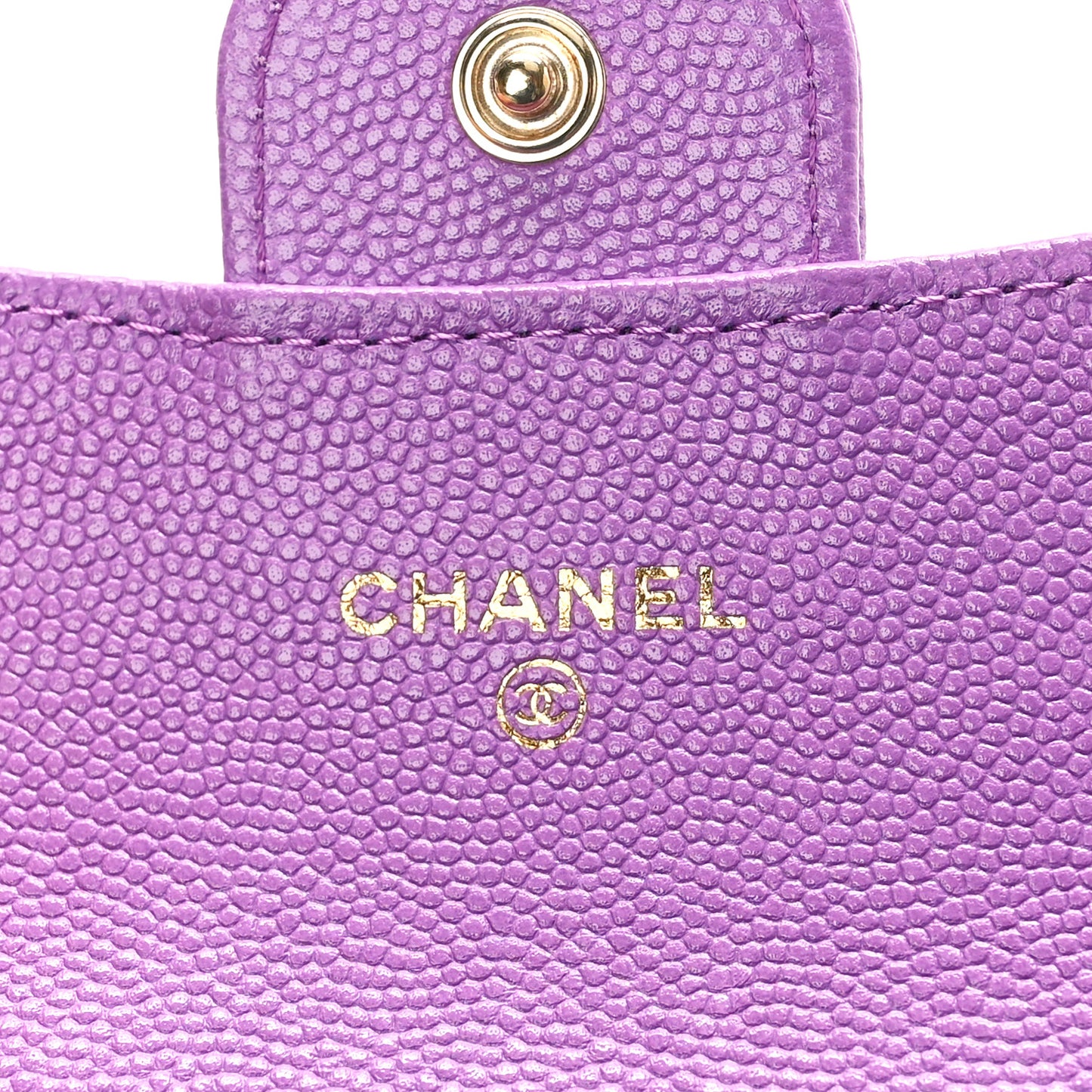 Caviar Quilted Flap Card Holder Wallet Purple