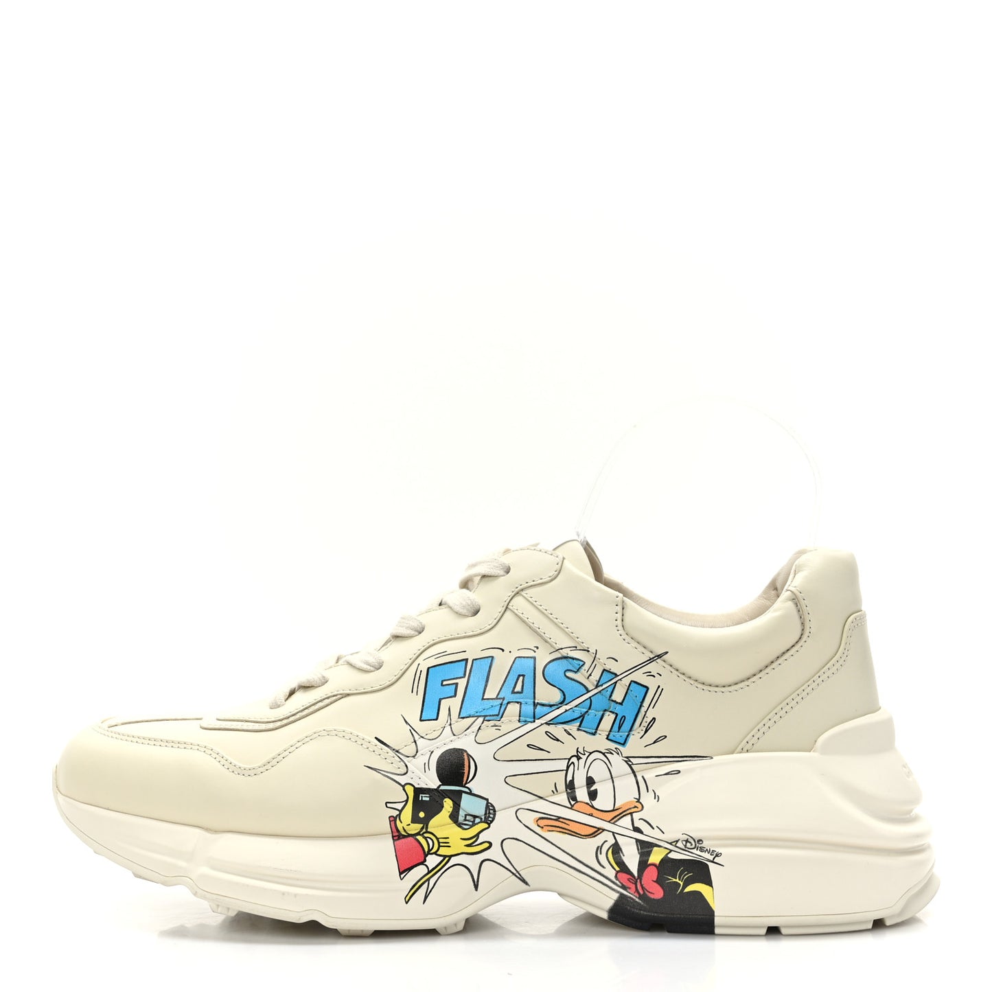 X DISNEY Calfskin Donald Duck Mens Rhyton Sneakers 8.5 Ivory