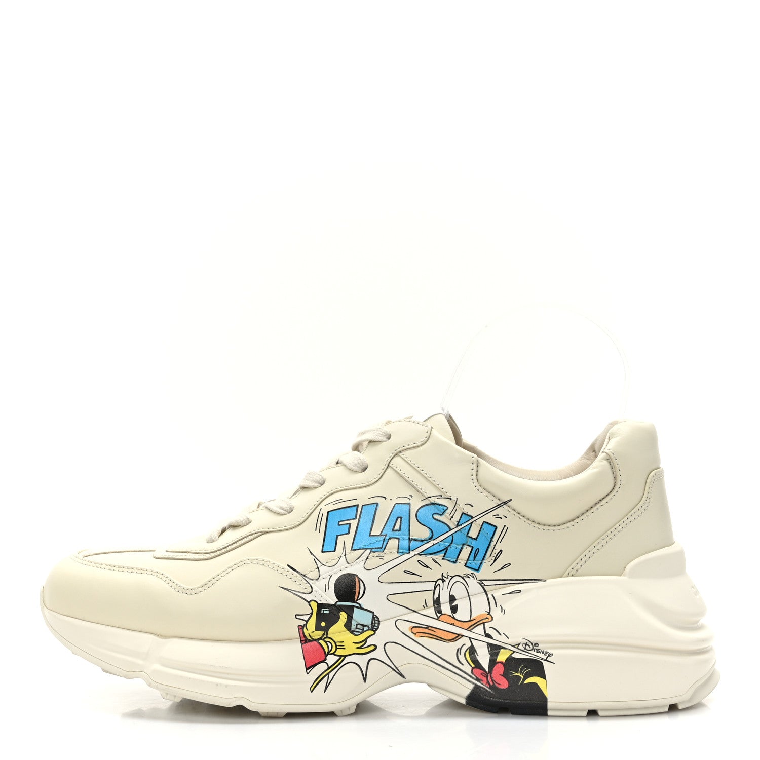 Gucci X DISNEY Calfskin Donald Duck Mens Rhyton Sneakers 8.5 Ivory 1 of 8