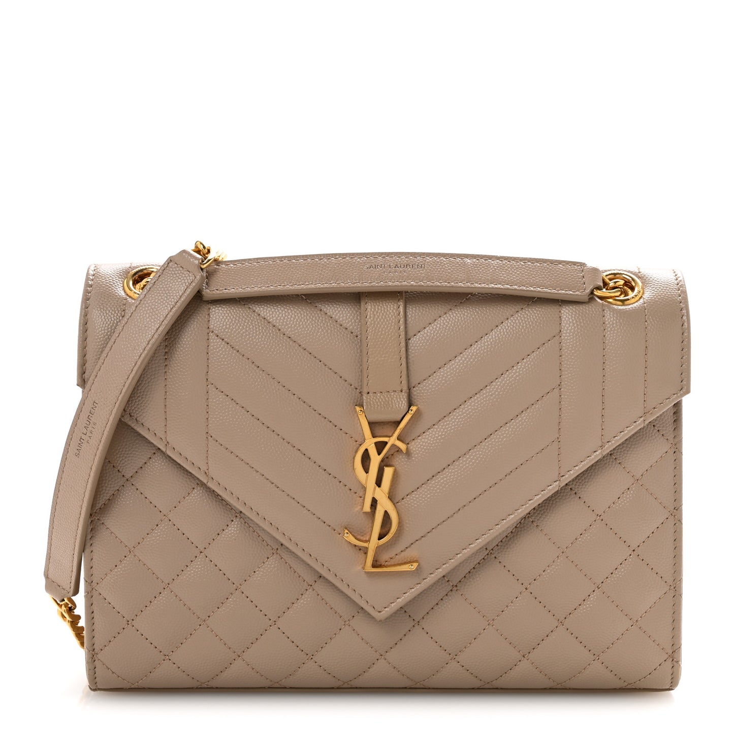 Grain De Poudre Textured Mixed Matelasse Medium Triquilt Monogram Satchel Dark Beige