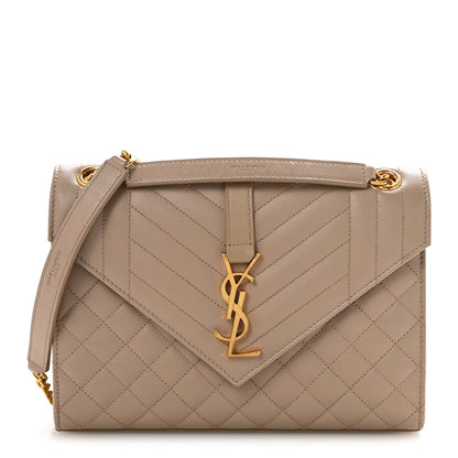 Saint Laurent Grain De Poudre Textured Mixed Matelasse Medium Triquilt Monogram Satchel Dark Beige 1 of 14