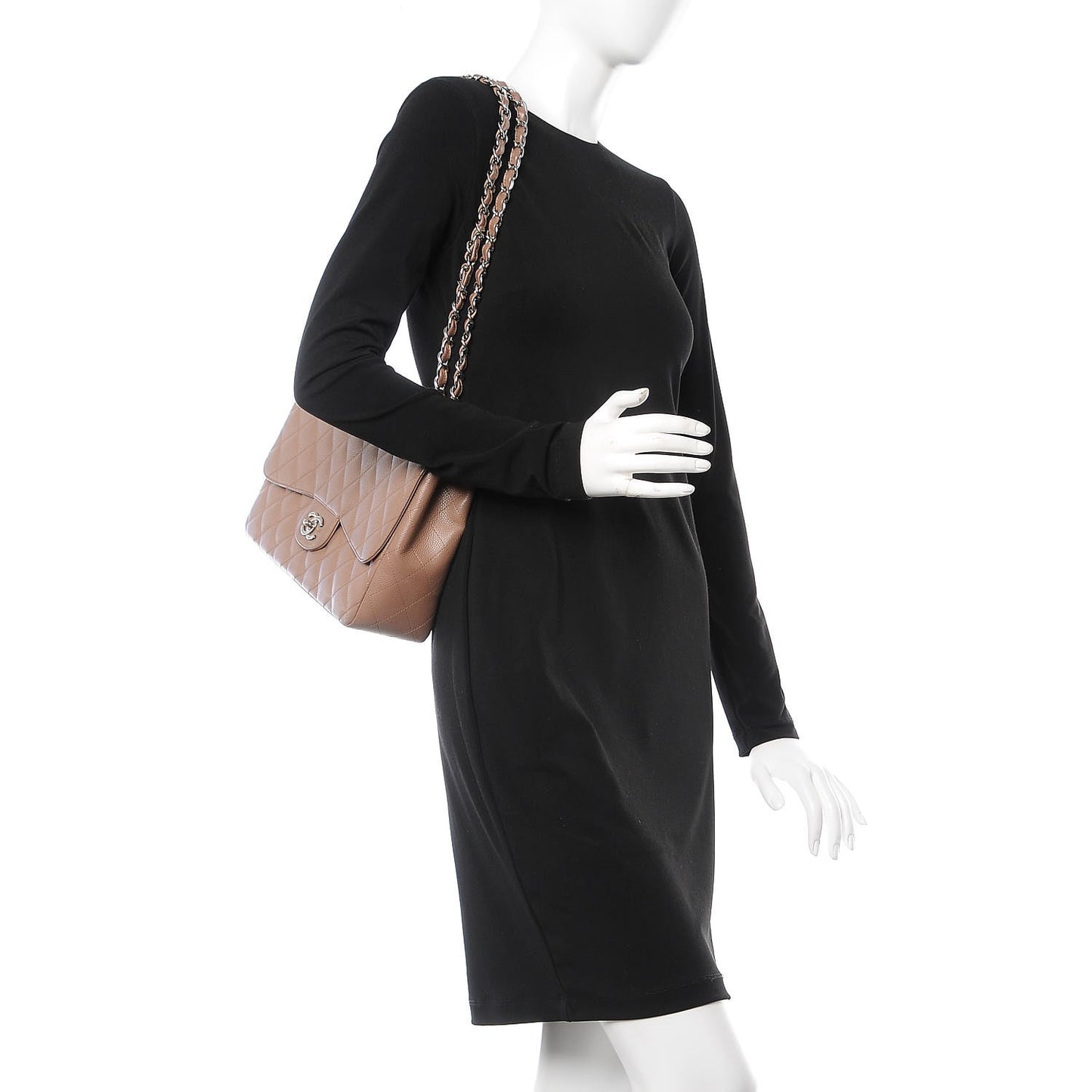 Caviar Quilted Jumbo Single Flap Dark Beige