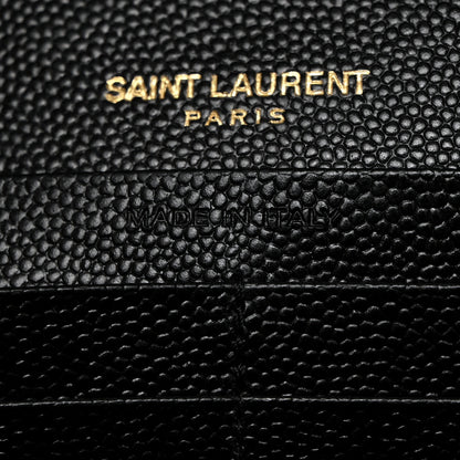 Saint Laurent Grain De Poudre Matelasse Chevron Monogram Chain Wallet Black 7 of 11