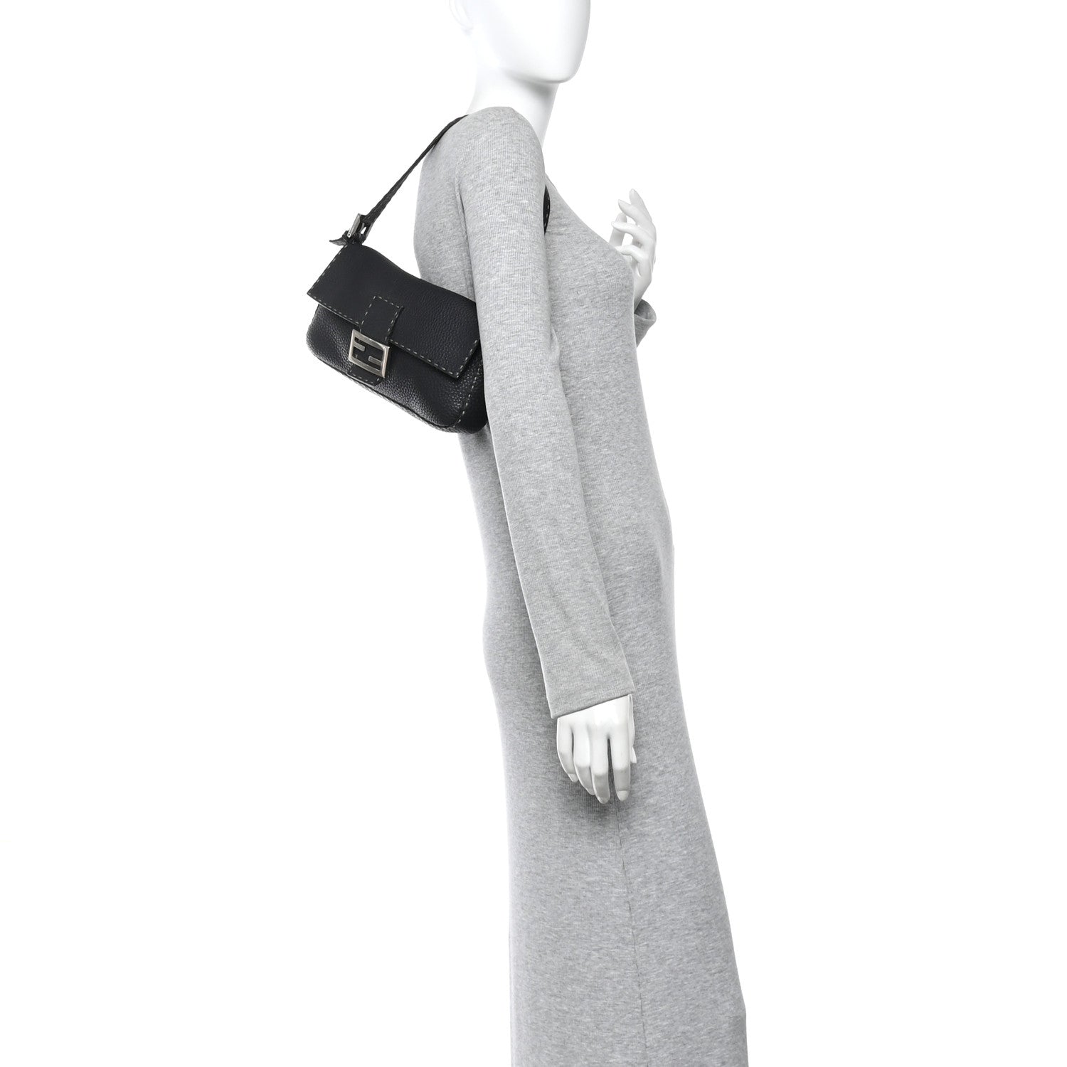 Fendi Calfskin Romano Selleria Baguette Black 2 of 12