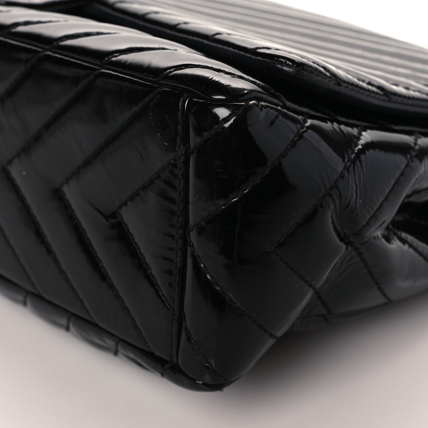 Patent Chevron Quilted Maxi Single Flap Black