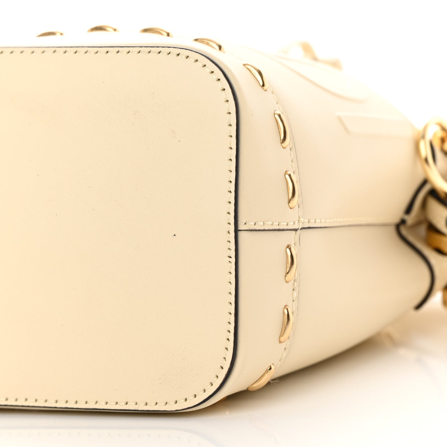Vitello King F is Fendi Logo Debossed Metal Stitch Mini Mon Tresor Bucket Bag Pergamena