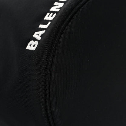 Balenciaga Recycled Sport Nylon Logo Embroidered Wheel Drawstring Bucket Bag Black White 8 of 11