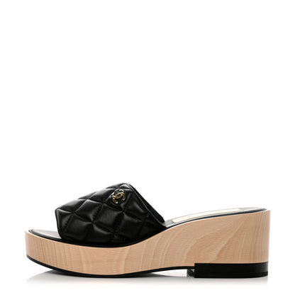 Chanel Lambskin Quilted CC Slip On Platform Sandals 40 Black 1 of 10