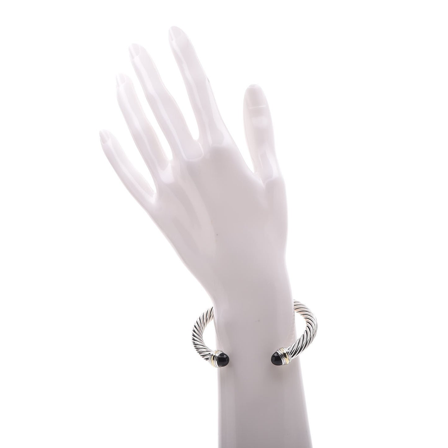 Sterling Silver 14K Yellow Gold Black Onyx 7mm Cable Classics Bracelet