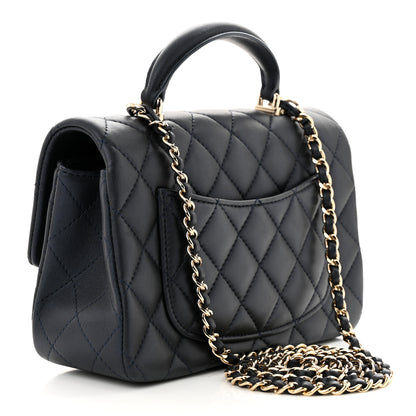 Chanel Iridescent Lambskin Quilted Mini Top Handle Rectangular Flap Dark Blue 3 of 11
