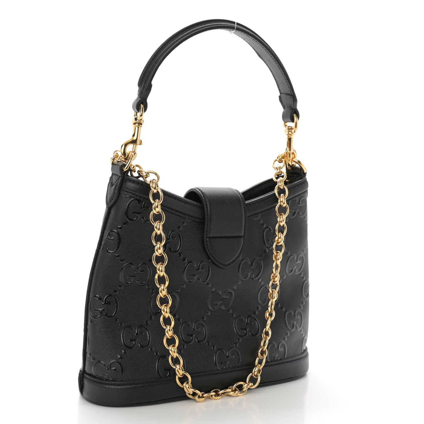 Wonka Grain Calfskin GG Monogram Debossed Small Padlock Shoulder Bag Black