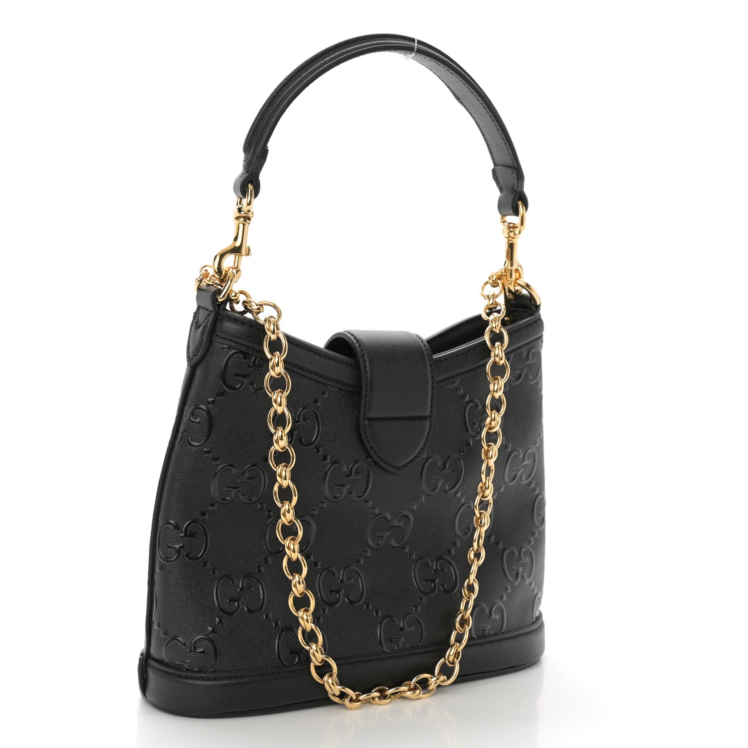 Gucci Wonka Grain Calfskin GG Monogram Debossed Small Padlock Shoulder Bag Black 3 of 10