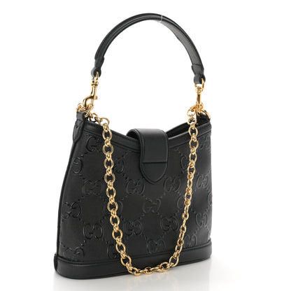 Gucci Wonka Grain Calfskin GG Monogram Debossed Small Padlock Shoulder Bag Black 3 of 10
