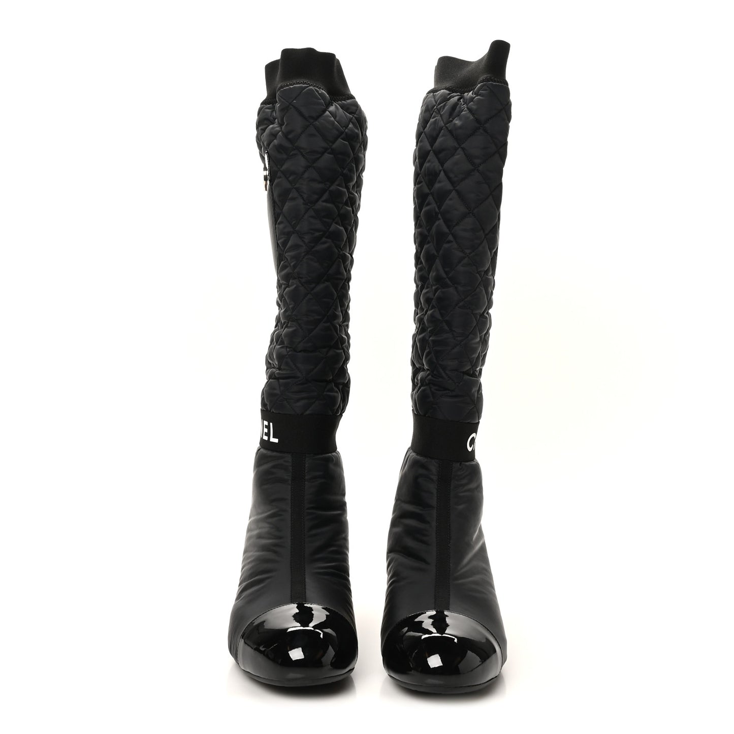 Mixed Fibers Lambskin Patent Calfskin Convertible High Boots 38.5 Black