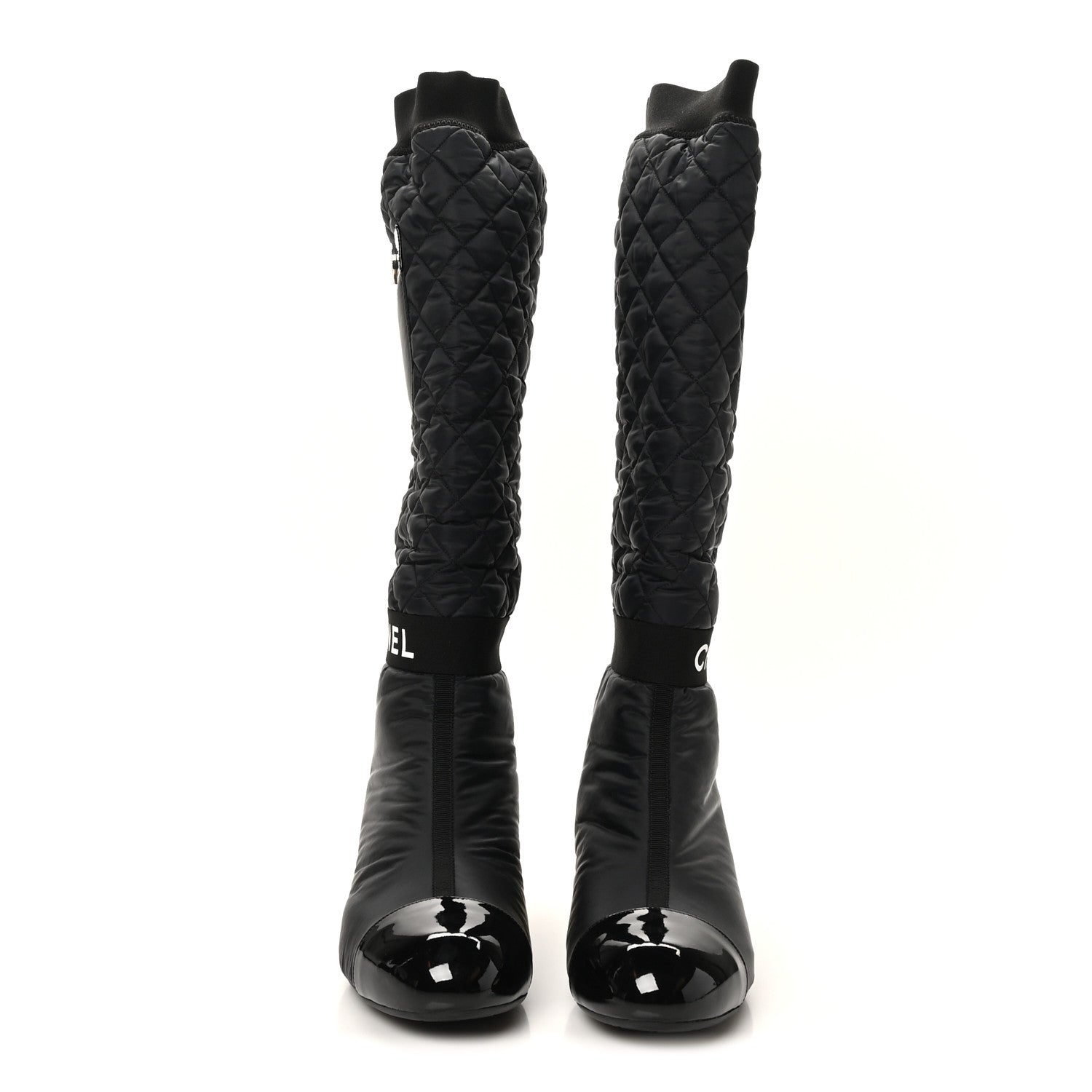 Chanel Mixed Fibers Lambskin Patent Calfskin Convertible High Boots 38.5 Black 2 of 7
