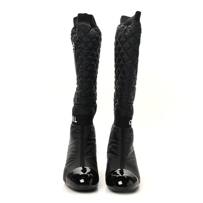 Chanel Mixed Fibers Lambskin Patent Calfskin Convertible High Boots 38.5 Black 2 of 7