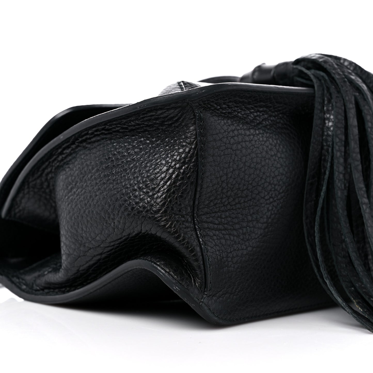 Pebbled Calfskin Medium Bamboo Daily Flap Shoulder Bag Black
