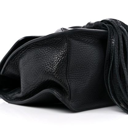 Gucci Pebbled Calfskin Medium Bamboo Daily Flap Shoulder Bag Black 8 of 14