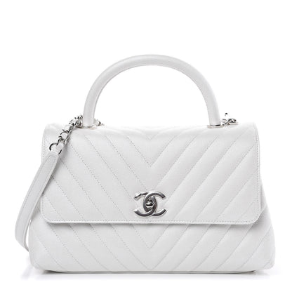 Chanel Iridescent Caviar Chevron Quilted Small Coco Handle Flap White 1 of 11