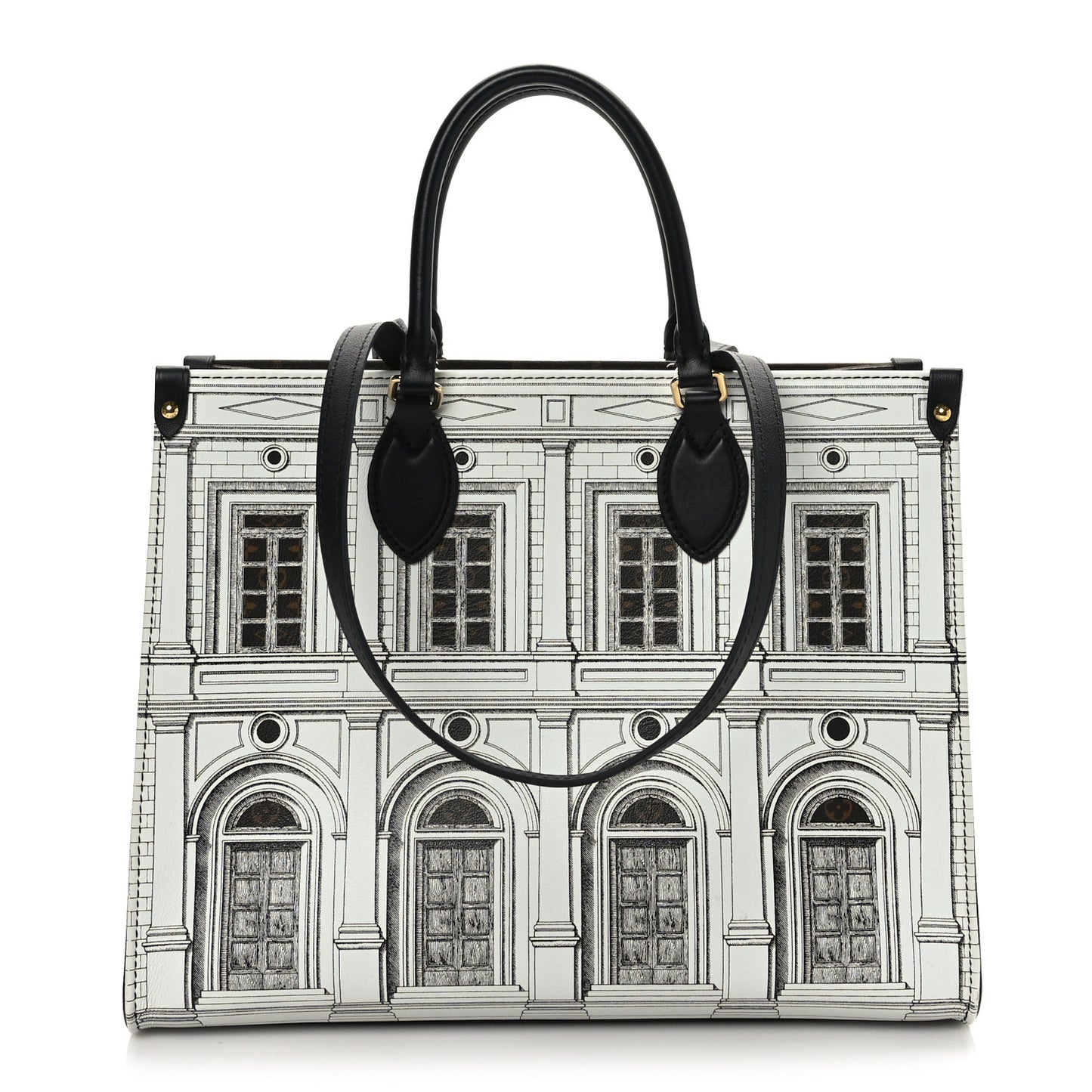 X FORNASETTI Calfskin Architettura Onthego MM Black White