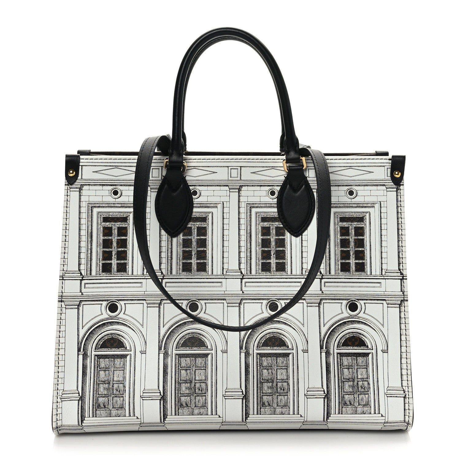 Louis Vuitton X FORNASETTI Calfskin Architettura Onthego MM Black White 1 of 8