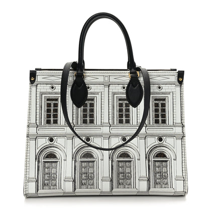 Louis Vuitton X FORNASETTI Calfskin Architettura Onthego MM Black White 1 of 8