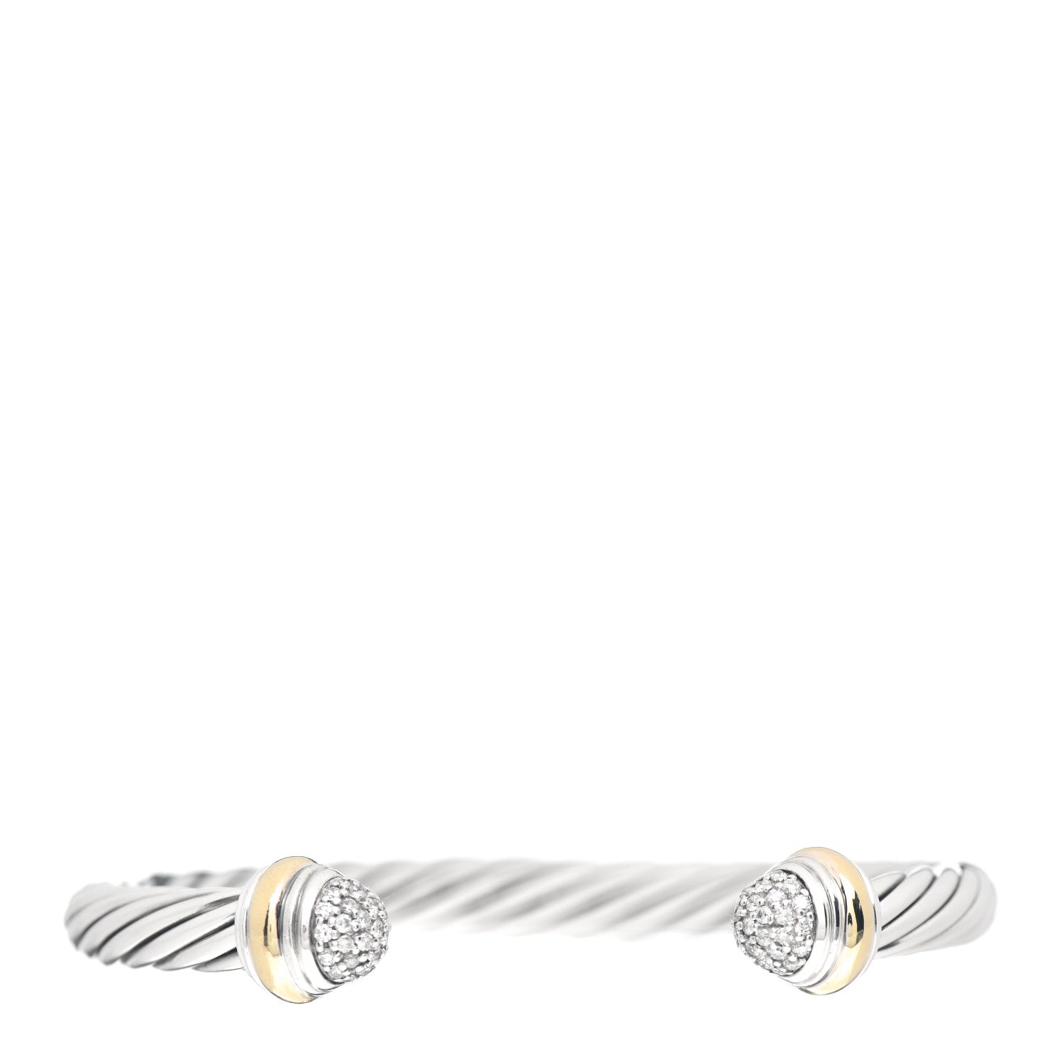 David Yurman Sterling Silver 18K Yellow Gold Diamond Pave 7mm Cable Classics Bracelet 1 of 4