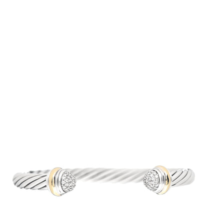 David Yurman Sterling Silver 18K Yellow Gold Diamond Pave 7mm Cable Classics Bracelet 1 of 4