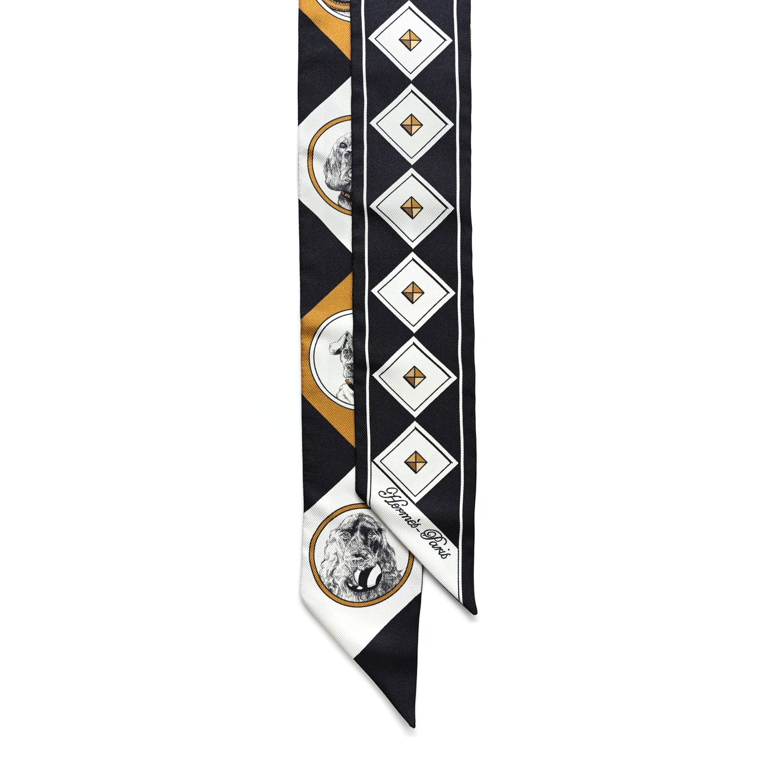 Hermes Silk Colliers et Chiens Twilly Black Gold White 2 of 4