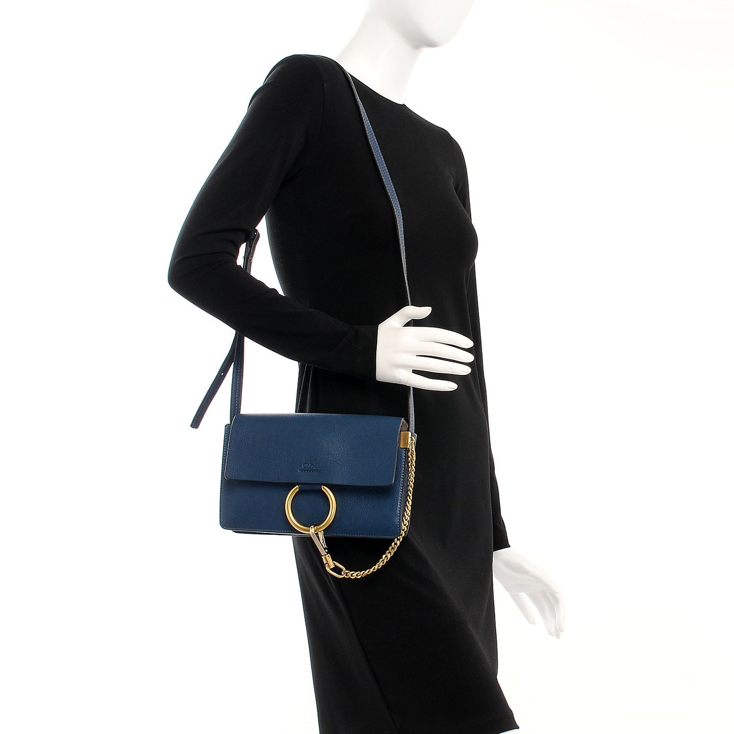 Goatskin Small Faye Shoulder Bag Denim Blue