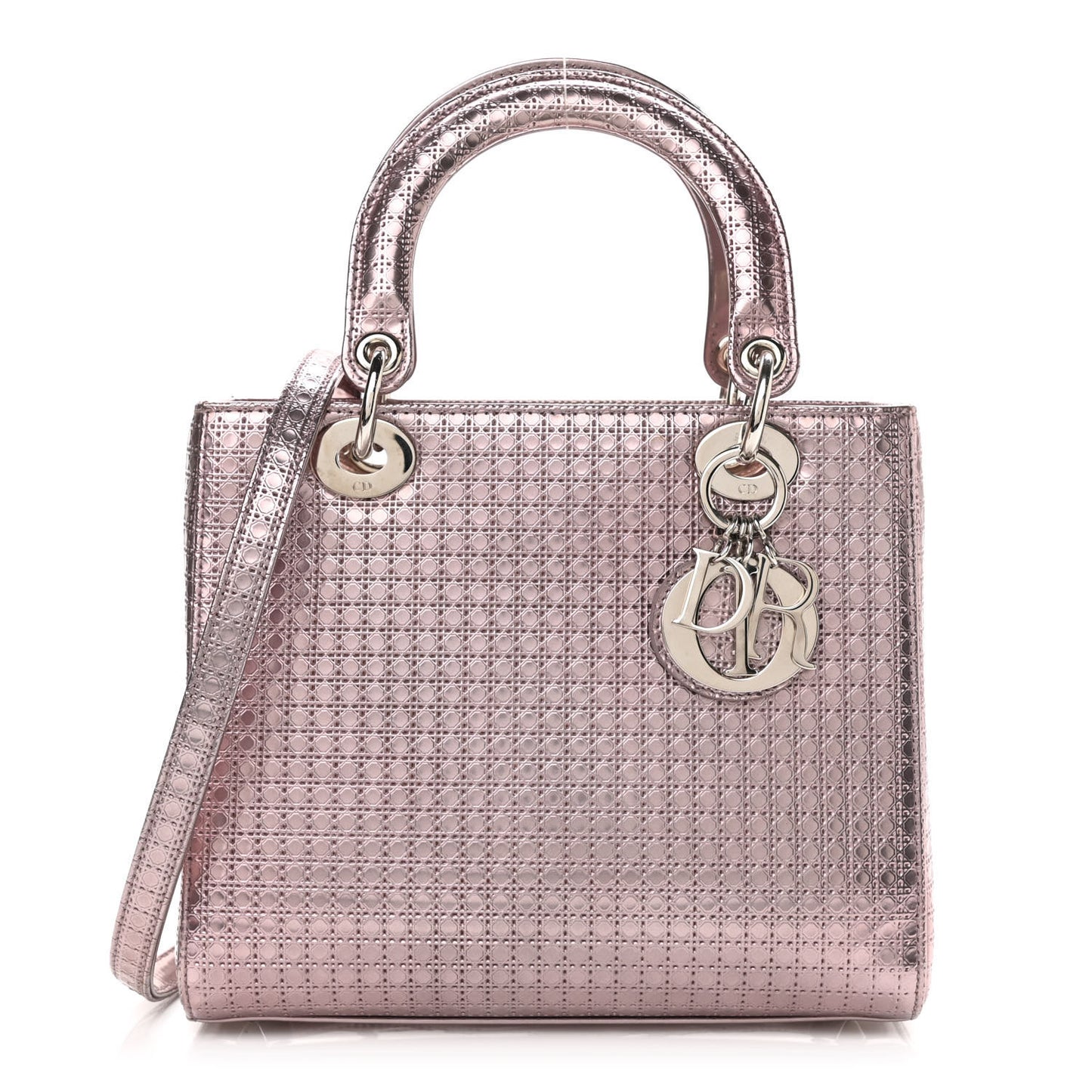 Metallic Patent Micro-Cannage Medium Lady Dior Pink