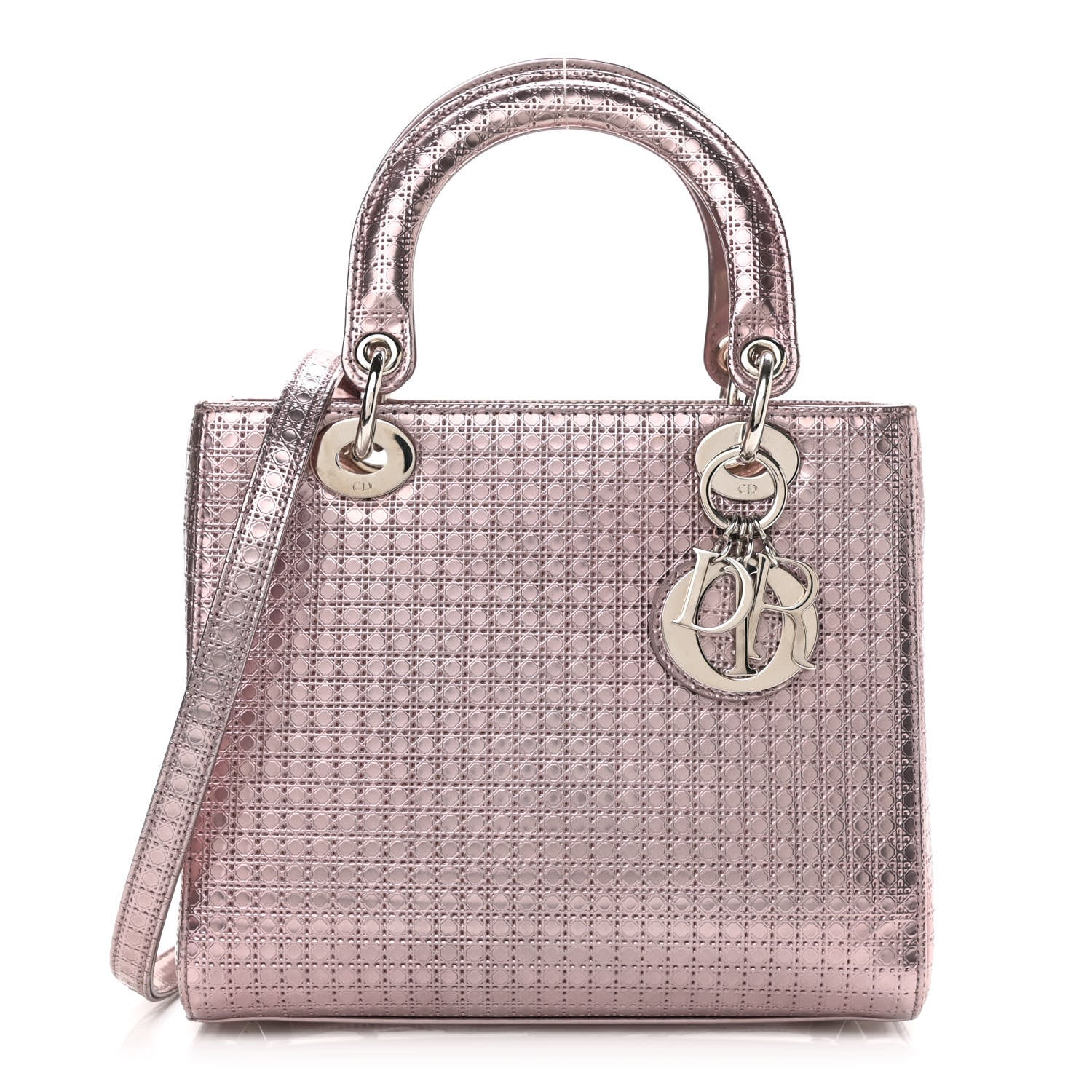 Christian Dior Metallic Patent Micro-Cannage Medium Lady Dior Pink 1 of 10