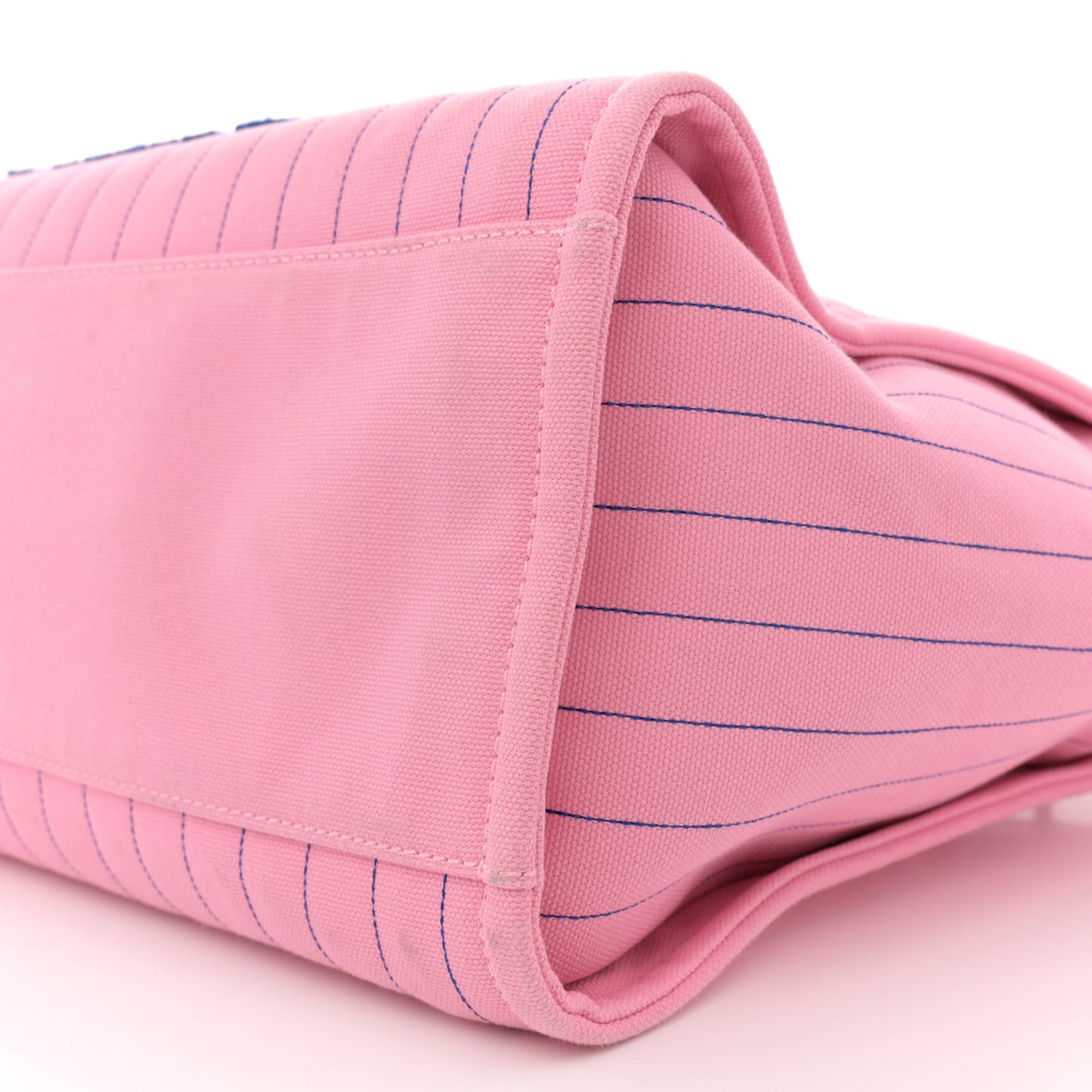 Canvas Calfskin Striped Medium Deauville Tote Pink Blue