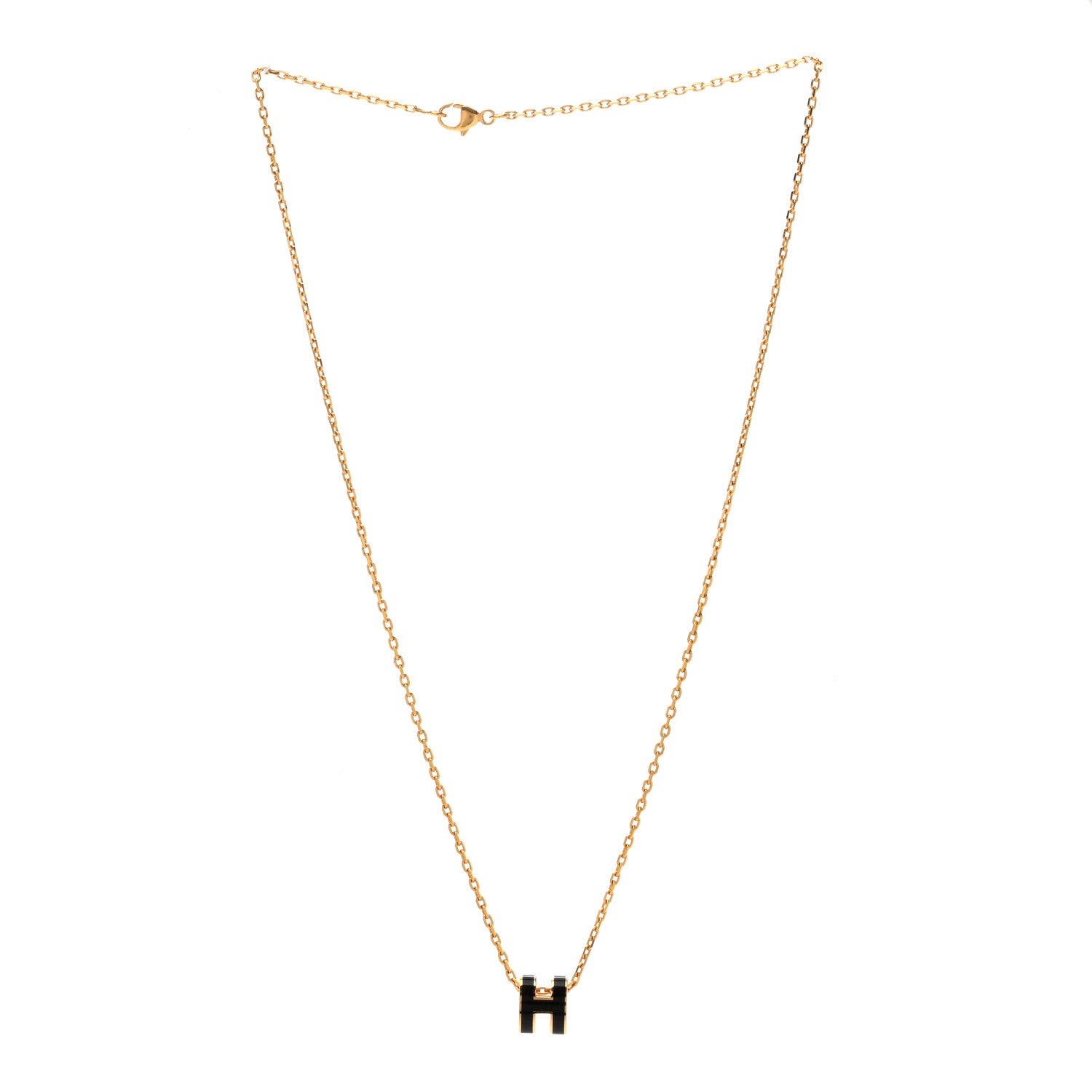 Hermes Lacquered Gold Mini Pop H Pendant Necklace Black 3 of 4
