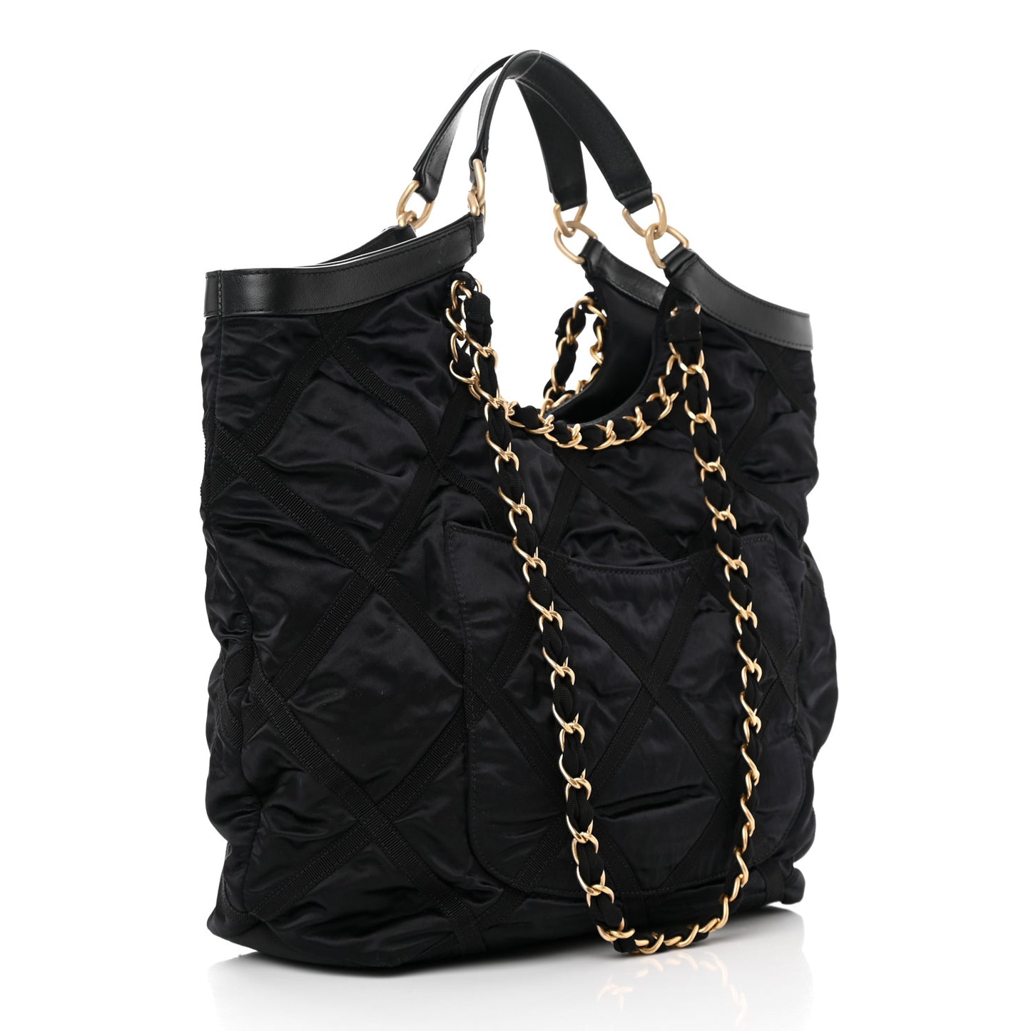 Nylon Grosgrain Quilted Lifestyle Shopping Tote Black