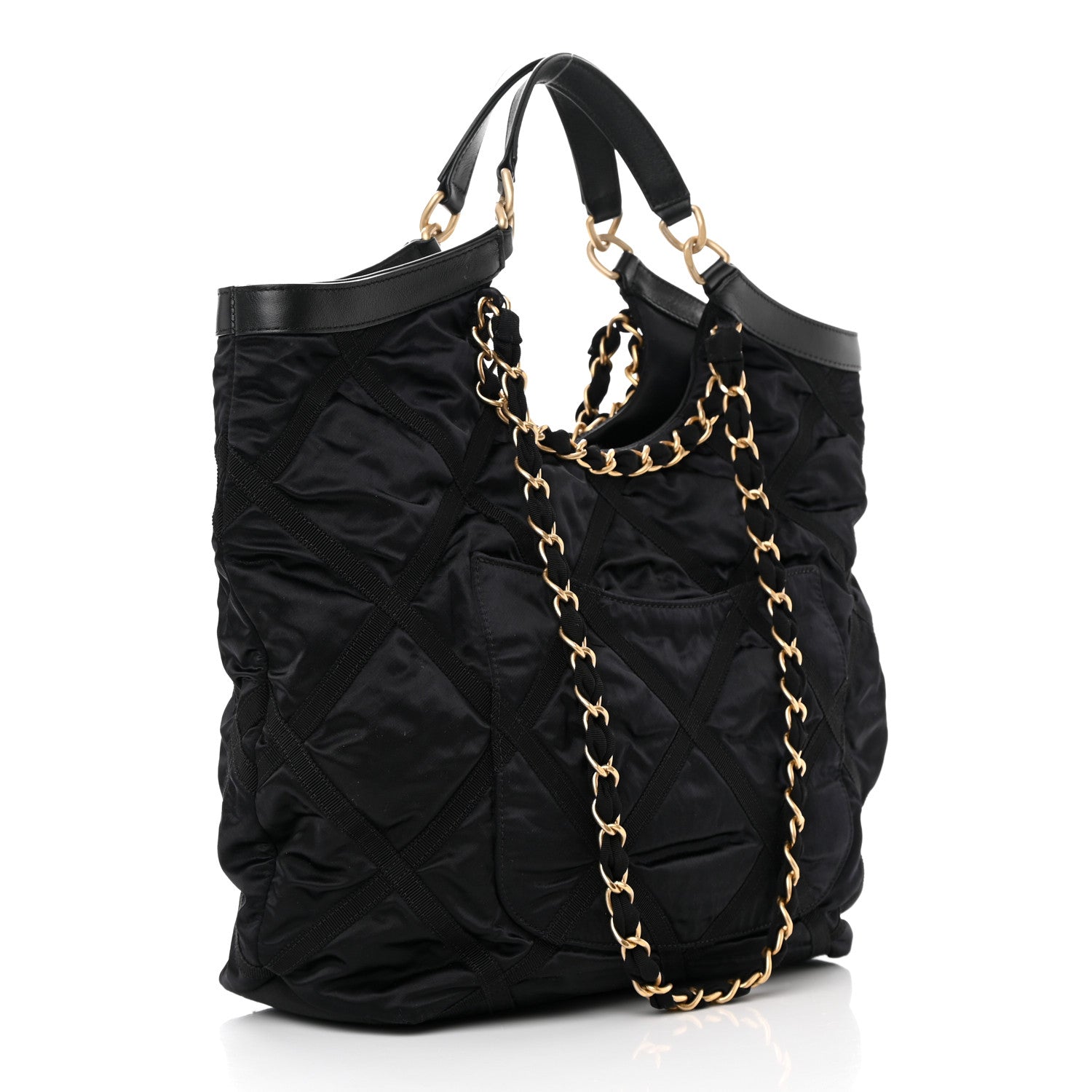 Chanel Nylon Grosgrain Quilted Lifestyle Shopping Tote Black 4 of 13