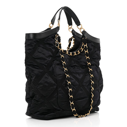 Chanel Nylon Grosgrain Quilted Lifestyle Shopping Tote Black 4 of 13