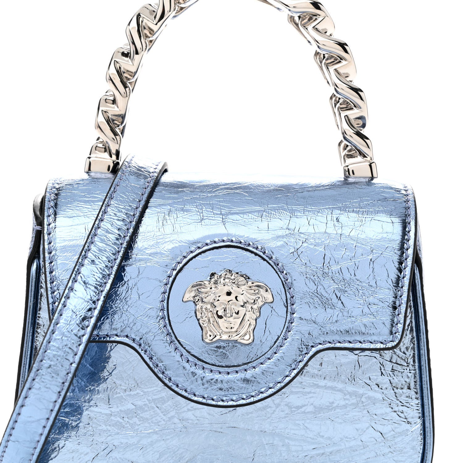 Versace Metallic Crackled Lambskin Mini La Medusa Blue 8 of 11