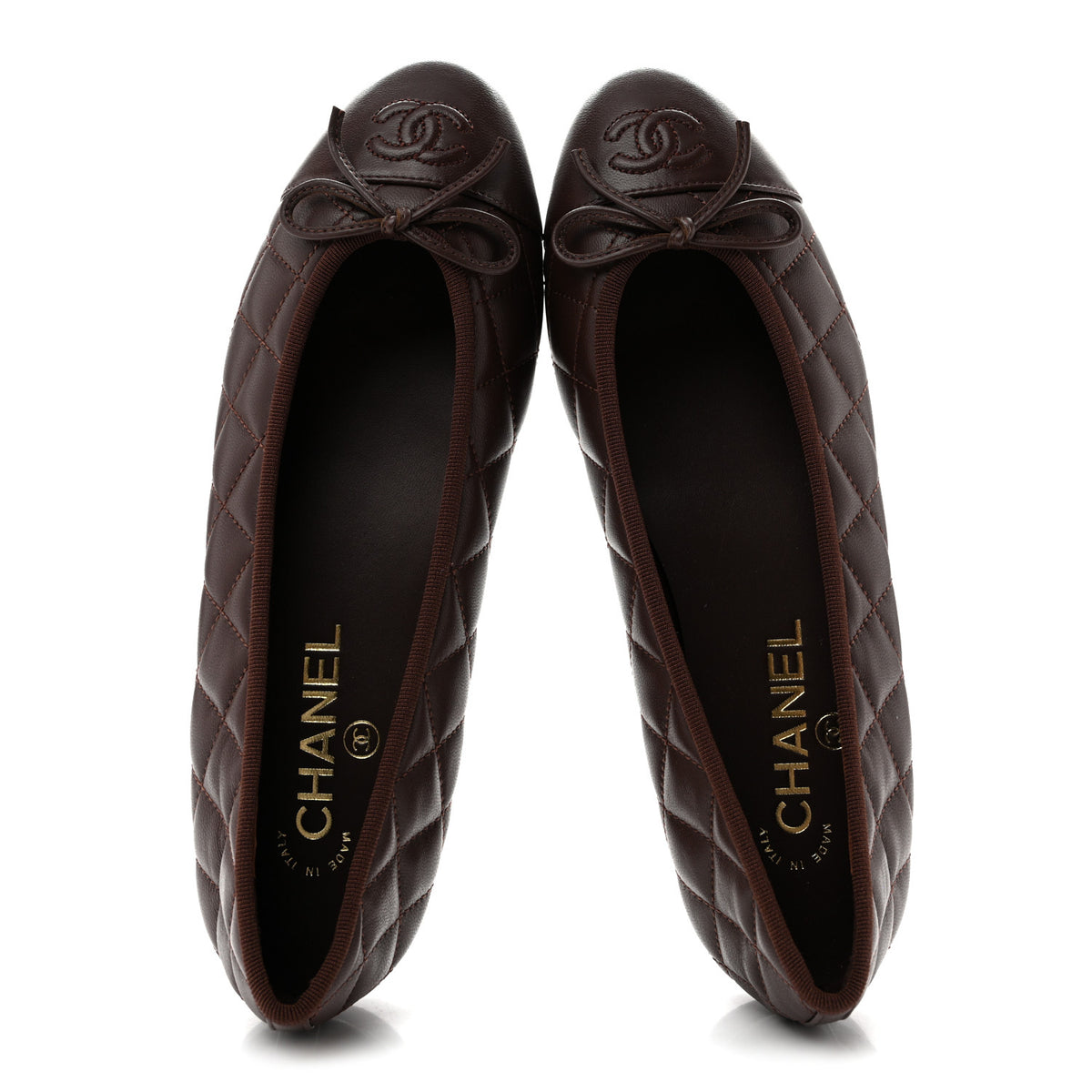 Chanel Lambskin Quilted CC Cap Toe Ballerina Flats 38 Dark Brown 2 of 10