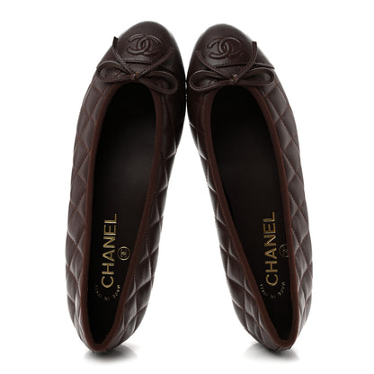 Chanel Lambskin Quilted CC Cap Toe Ballerina Flats 38 Dark Brown 2 of 10