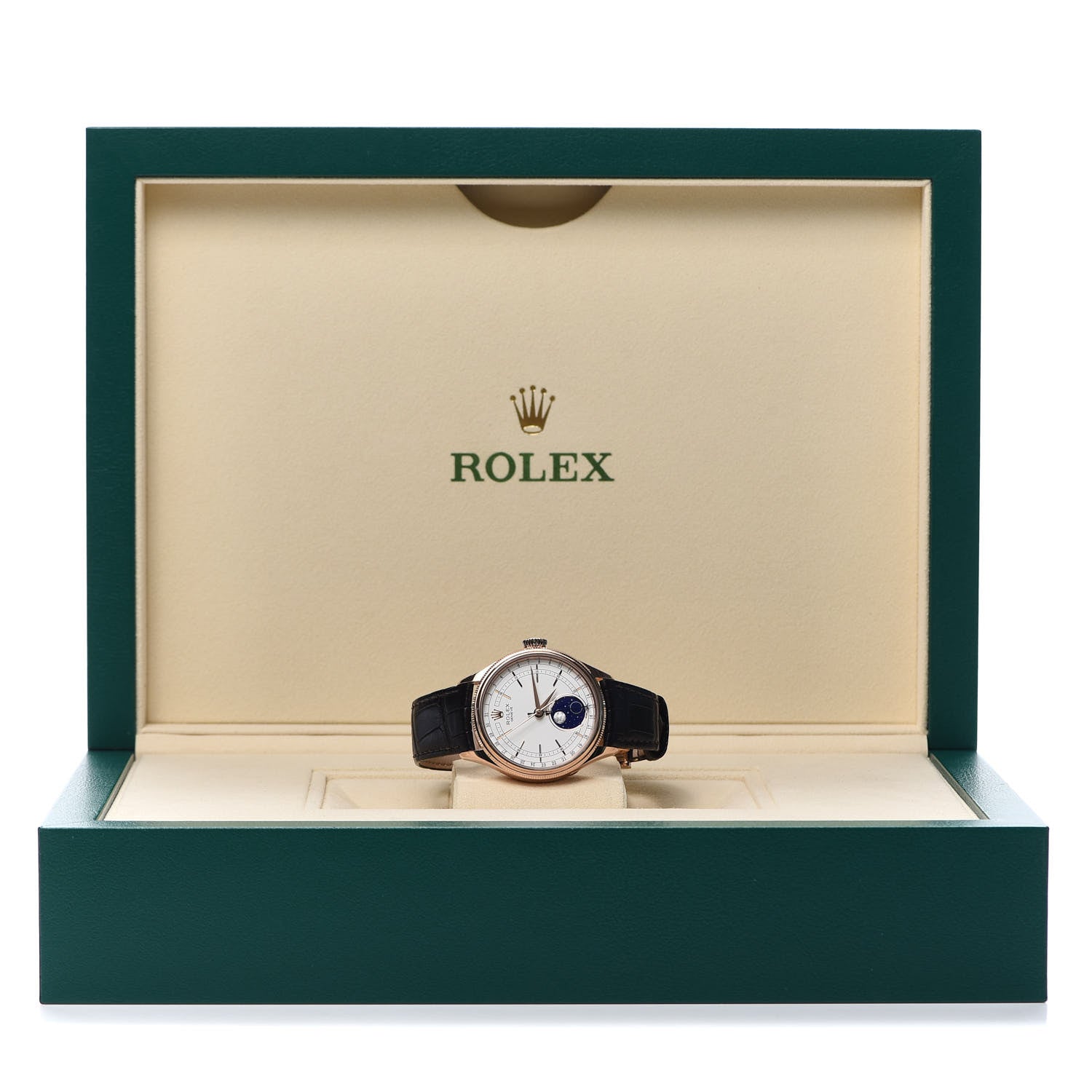 Rolex 18K Everose Gold Alligator 39mm Cellini Moonphase Watch White 50535 7 of 7