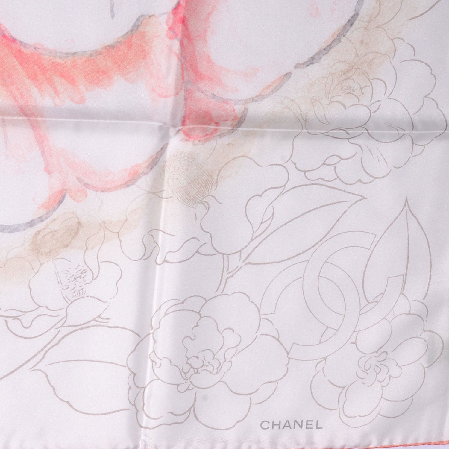 Chanel Silk CC Watercolor Camellia Square Scarf Coral 3 of 5