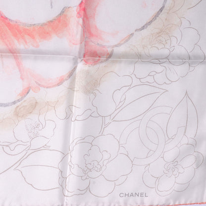 Chanel Silk CC Watercolor Camellia Square Scarf Coral 3 of 5