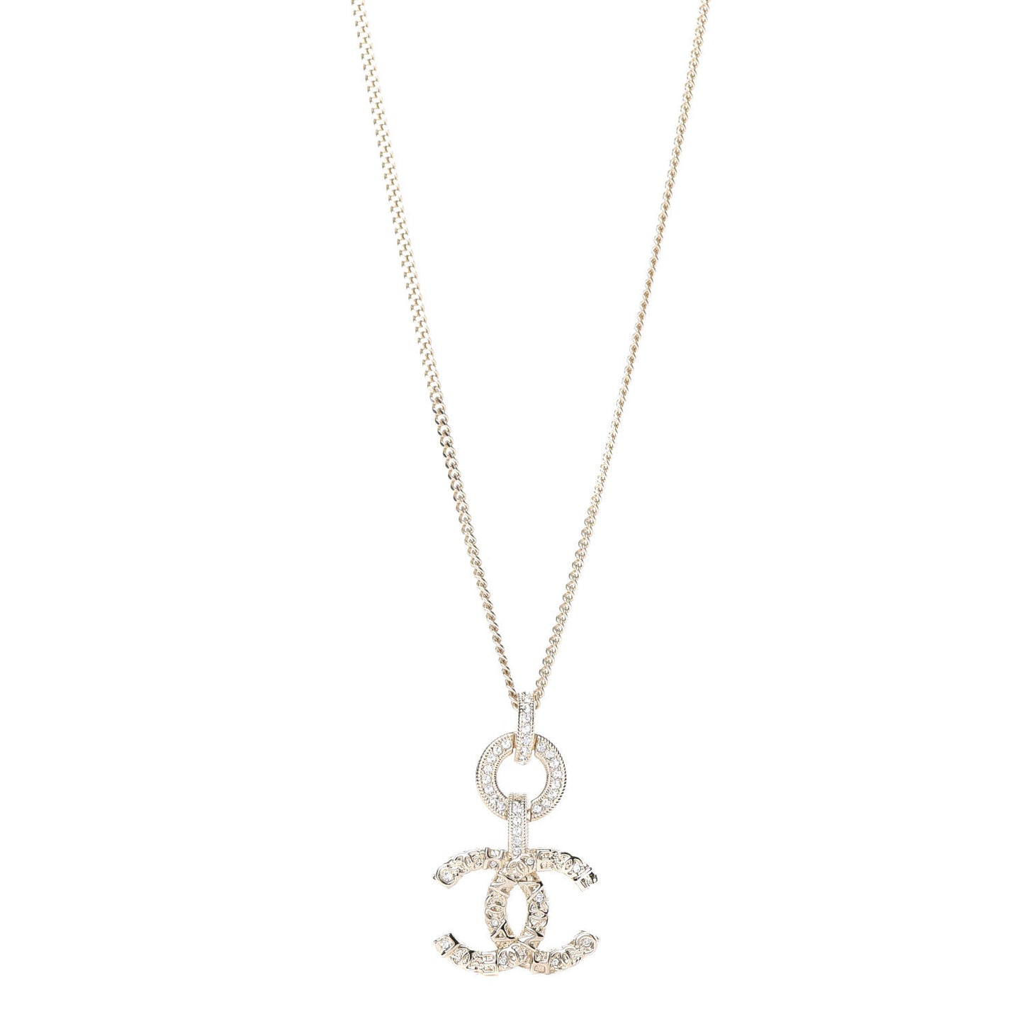 Crystal CC Logo Pendant Necklace Gold