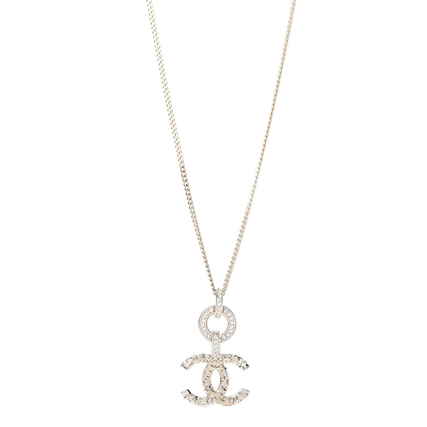 Chanel Crystal CC Logo Pendant Necklace Gold 1 of 5