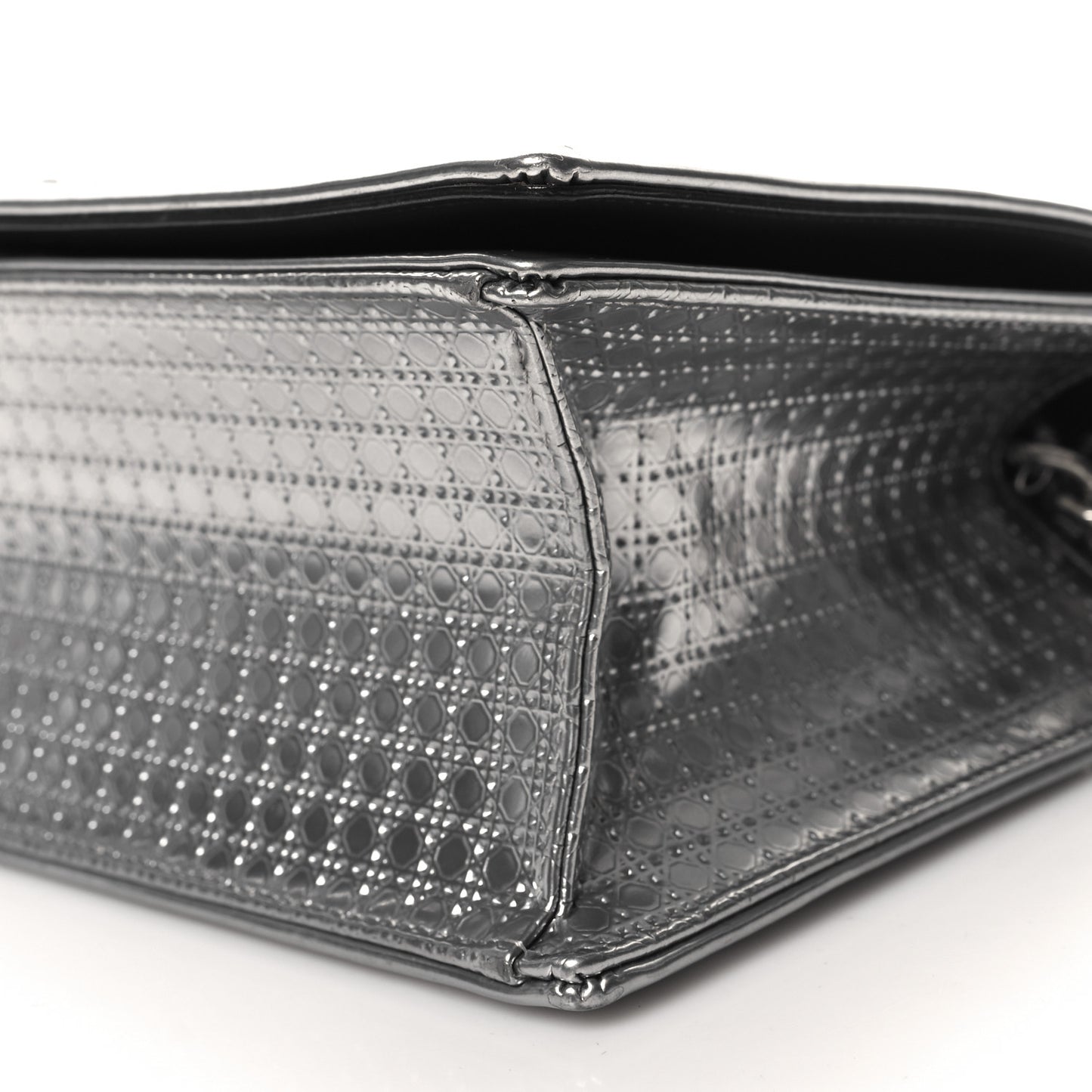 Metallic Patent Micro-Cannage Medium Diorama Flap Bag Silver