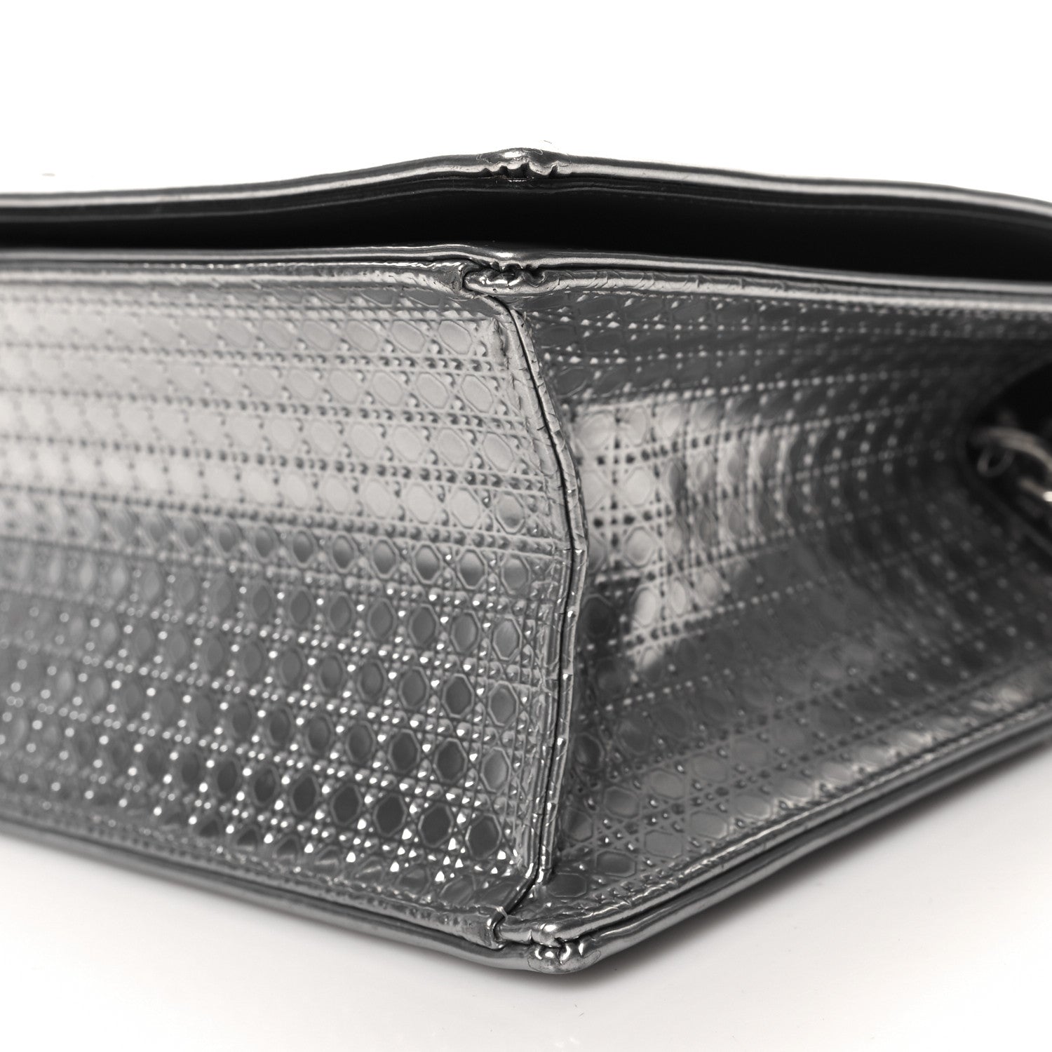 Christian Dior Metallic Patent Micro-Cannage Medium Diorama Flap Bag Silver 9 of 9