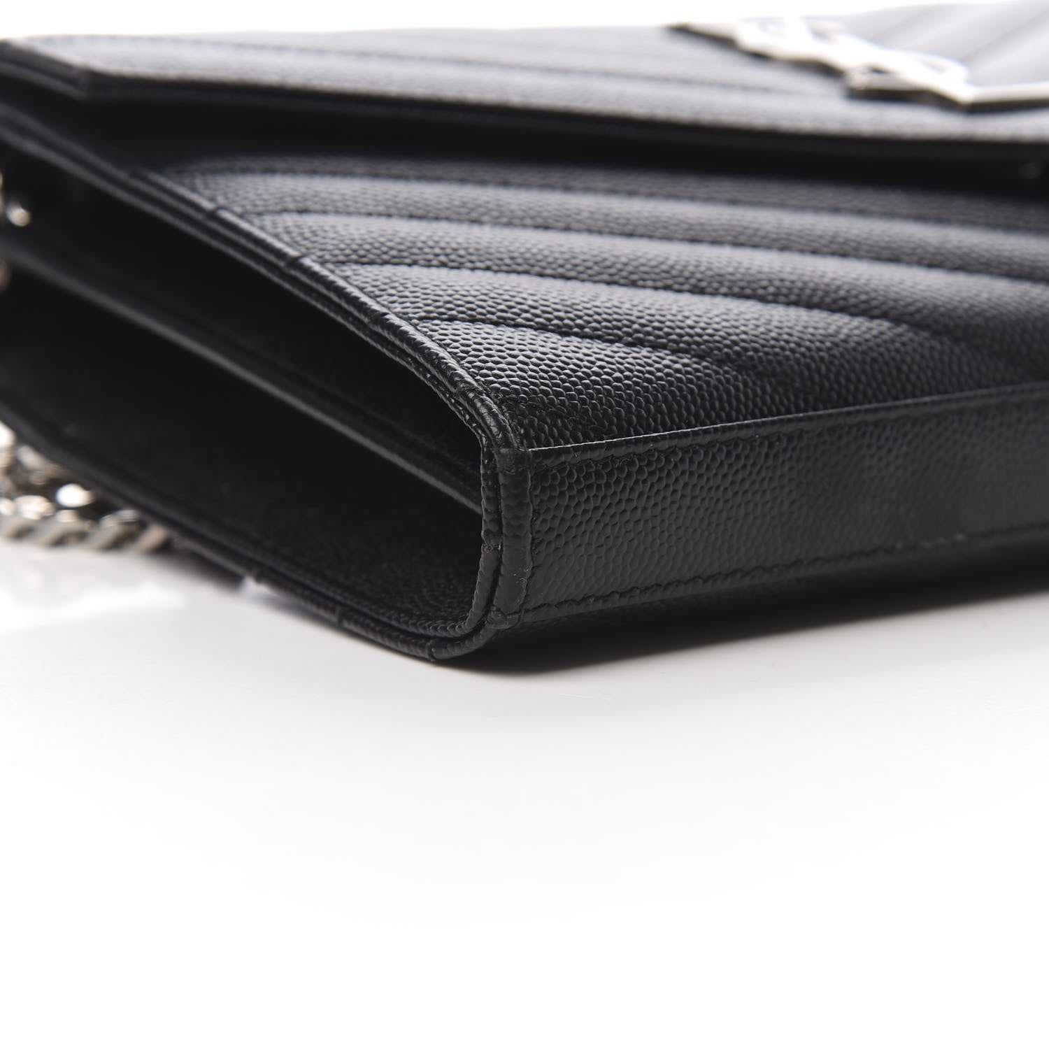 Saint Laurent Grain De Poudre Matelasse Chevron Monogram Chain Wallet Black 9 of 12