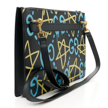 Gucci Calfskin GucciGhost Print GG Messenger Bag Black New Acquamarine 3 of 12